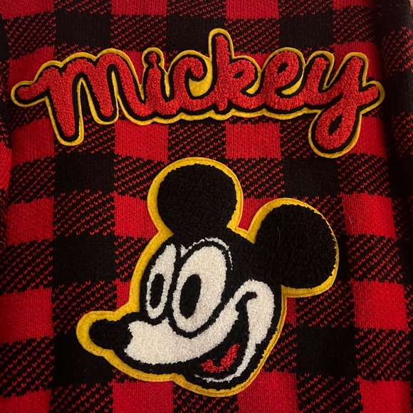 Disney x Forever 21 Mickey Mouse Red and Black Plaid Cardigan with Patch - Picture 3 of 5